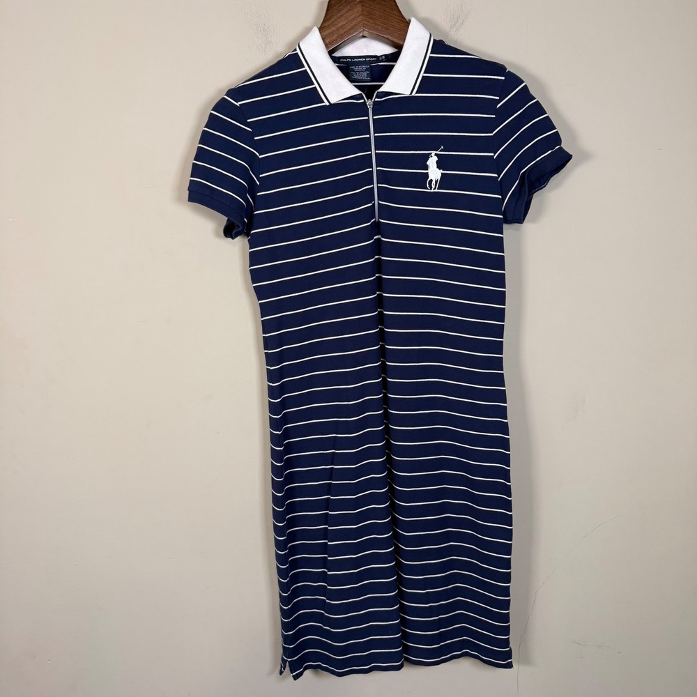 Ralph Lauren Navy & White Striped Polo Midi Dress